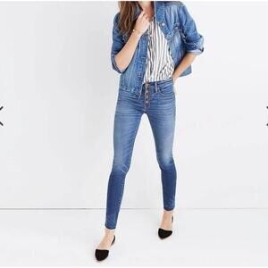 Madewell 9 High-Rise Skinny Jeans Striped Shirt Button Fly Size 26
